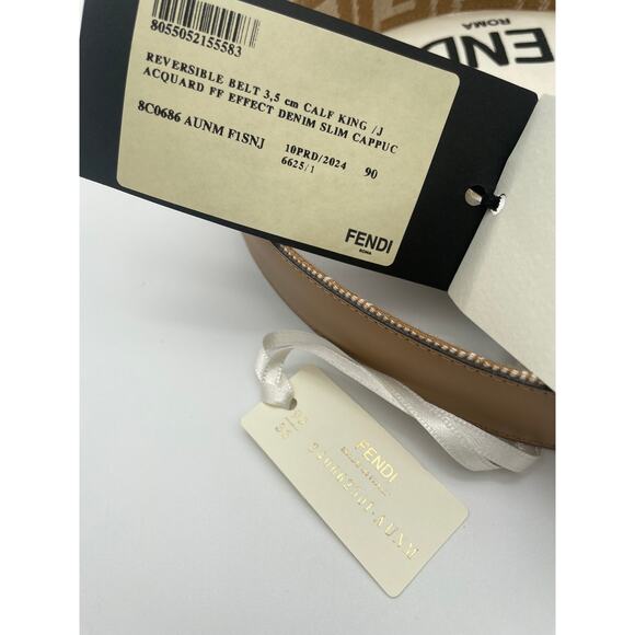 $790 NEW FENDI BEIGE LEATHER FF LOGO REVERSIBLE BELT NWT 90 AUTHENTIC! - Picture 7 of 9